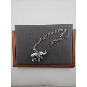 Silver Tone Large Elephant Pendant Chain Necklace 18" Chain Boho Indie Stackable